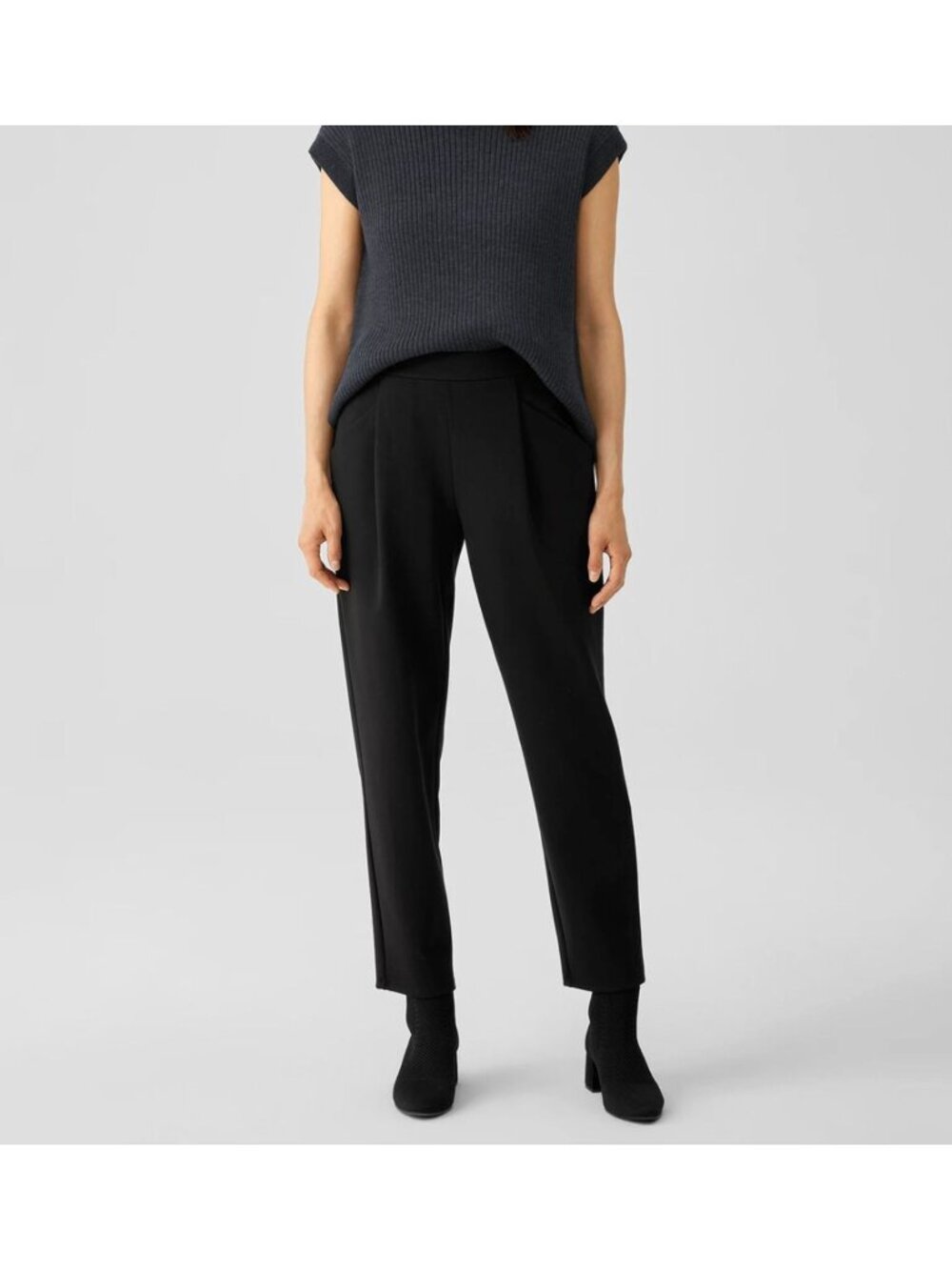 Eileen Fisher Washable Flex Ponte Carrot Pants in Black Front Pleat Stretch XL